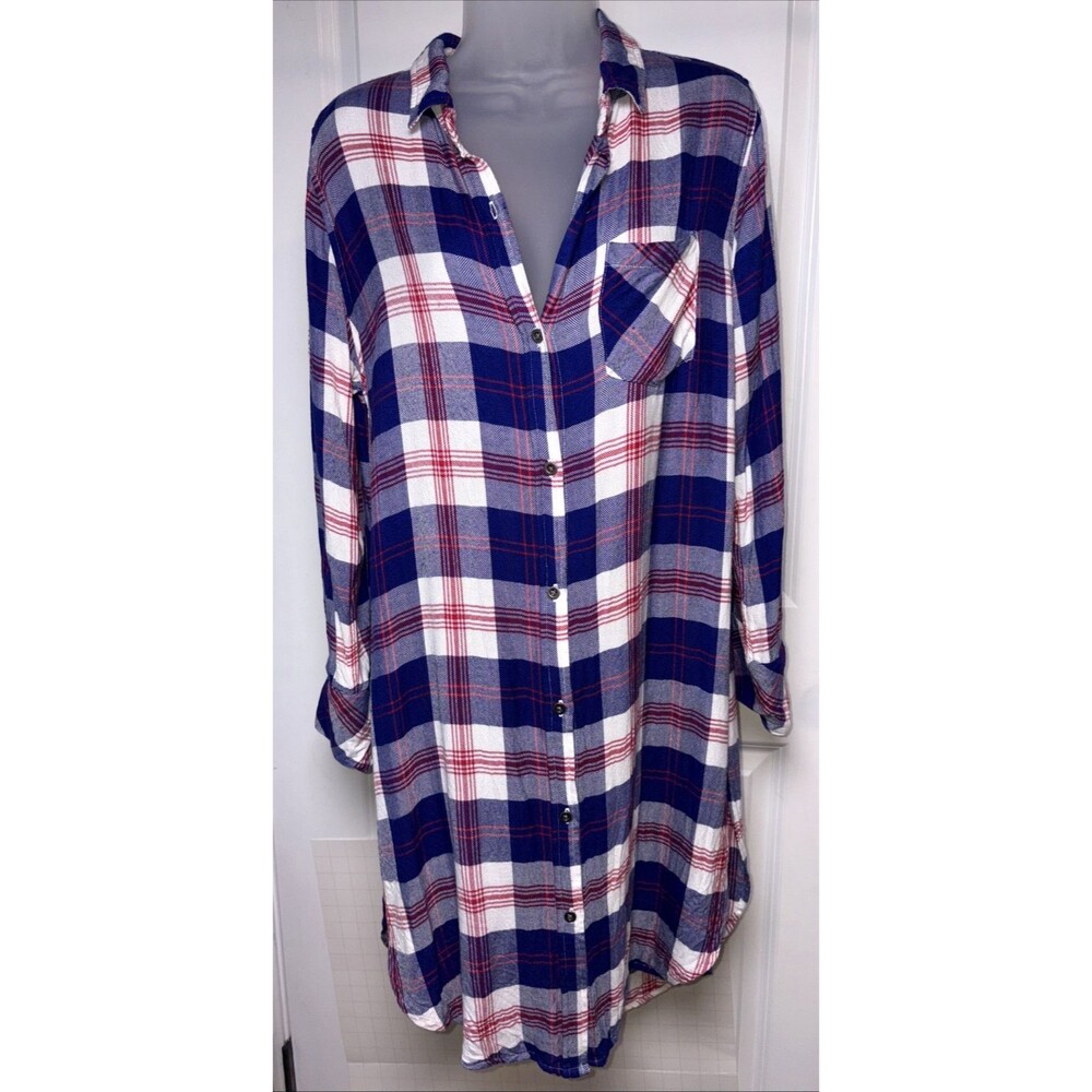 Rails‎ Small Plaid Collared Long Sleeve Shirt Dress Blue Womens Oversized